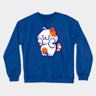 Cute Cat Holding Cheek Cartoon Crewneck Sweatshirt